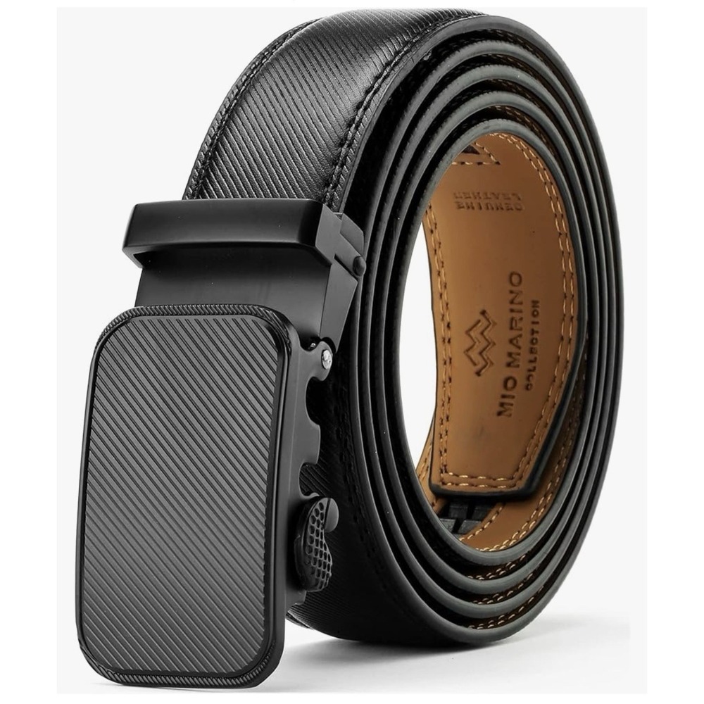Marino Mens Dress Belt Genuine Leather Ratchet Buckle Black 51" NEW Adjustable‎
